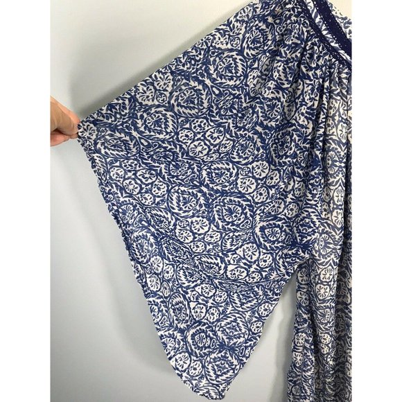 MING SUIT Women’s Blouse Size 8 Blue White Flowy - Picture 9 of 11